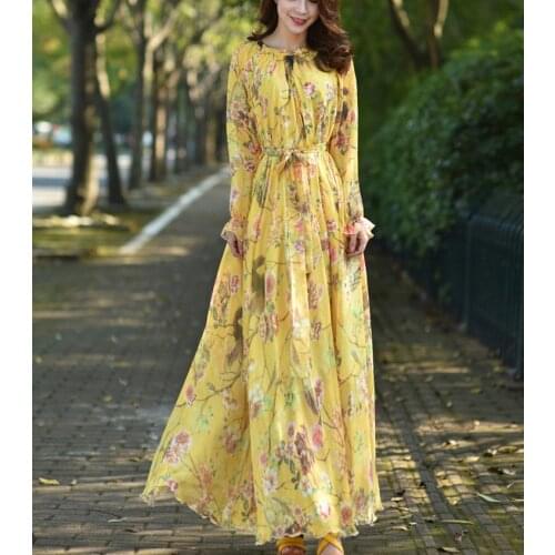 Loose Chiffon Fashion Long Dress Summer Abaya Islamic Clothes Muslim Female Saudi Arabia Dubai Kaftan Maxi Dress Floral Printed