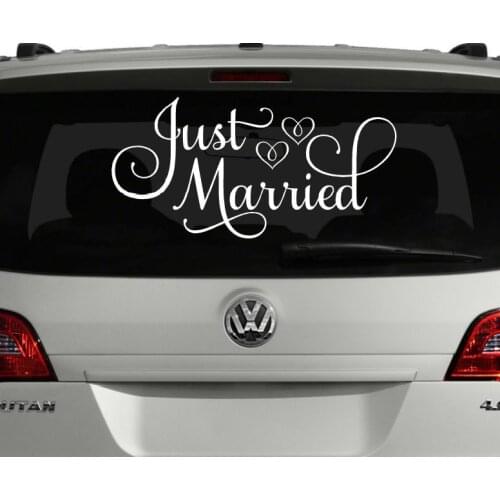 Just Married Quotes Vinyl Sticker for Living Room Car Decor Wallpapers Window Murals Vinyl Wall Stickers for Bedroom WL2162