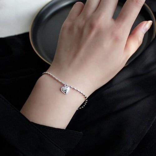 YIZIZAI Minimalism Glossy Love Heart Bracelets Thai Silver Color Charm Bracelet Jewelry For Women Girl Gifts