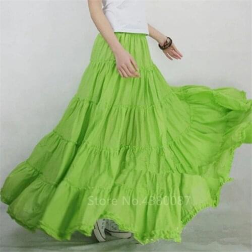 New Spanish Flamenco Skirt Women Female Cotton Big Wing Ruffle Long Skirt Stage Performance Belly Dance Dress Solid Long Gypsy
