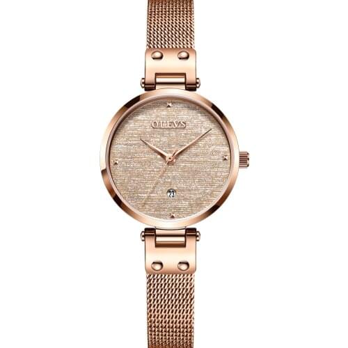 OLEVS Women Bracelet Watch Rose Gold Mesh Band Ultra Thin Fashion Simple Waterproof Ladies Quartz Wristwatch Gifts for Womens