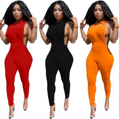 Womens Sleeveless Turn Down Collar Side Hollow Out Jumpsuits Sexy Lapel Bodycon Rompers One Piece Overalls Skinny Long Pants