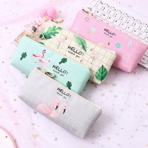 Kawaii Pencil Case Flamingos Canvas Gift Pencil Bag School Pencil Box For Girls Pencilcase Pencil Bag School Supplies Stationery