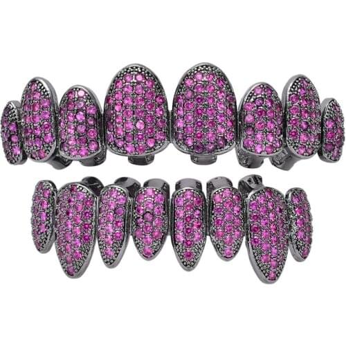 8 Colors Hip Hop Iced Out Irregular Top Bottom teeth Grillzs Set Fang Men AAA CZ Zircon Stone Bling Dental Grills Rapper Jewelry