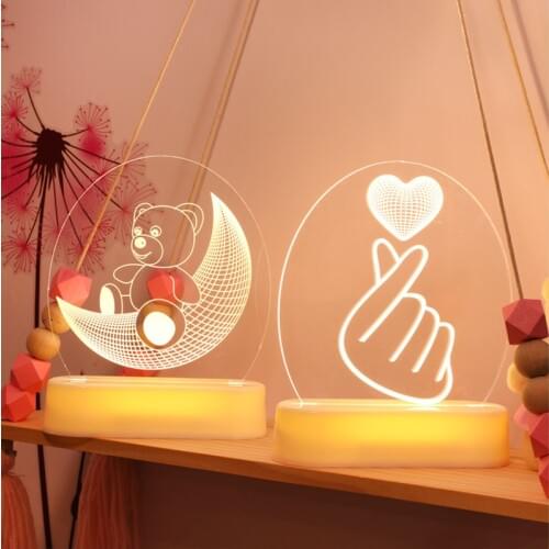 1pcs 3D Acrylic Night Light Love Heart Valentines Day Gift Baby Shower Led Garland Wedding Decorations Diy Home Decor for Kids