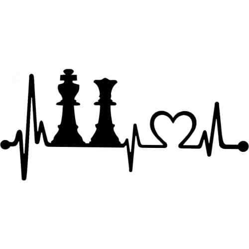 15.2CM*6.8CM Fun King Queen Chess Set Heartbeat Vinyl Black/Silver Car Sticker C22-1066