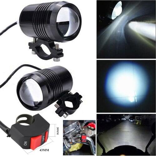 2pcs Bright Motorcycle Fog Lights LED Headlight Driving Spot Work Lamp + Switch