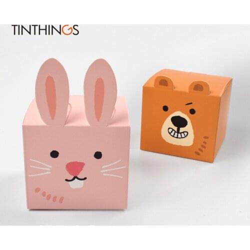 20/50PCS Animal Candy Box Baby Girl Birthday Paryt Favors Small Candy Paper Box Packaging Bags Cute Bear Rabbit