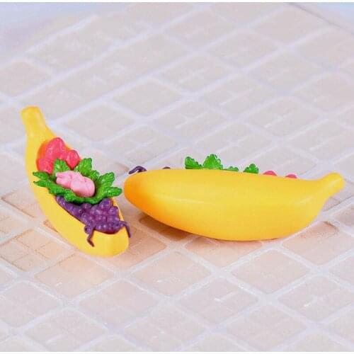 3PCS Banana Fruit Boat Miniature Figurine DIY Accessories Doll Baby House Decoration Simulation Food Plastic Girl Toy Kawaii