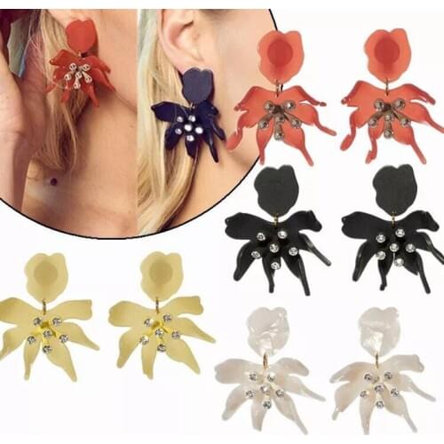 Amybaby Luxury Fashion Lily Flower Crystal Resin Womens Beautiful Clip Earring Enamelled Glaze Jewelry For Party