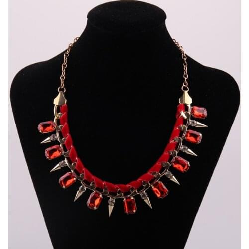 Free Shipping New arrive gold Rivets Red acryl Crystal weaved wrap Gold Chain necklace