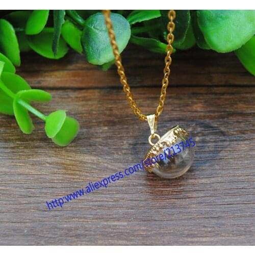Free ship!!! Fashion 15mm half glass bottle &gold pendant tray DIY Glass ball cover vial pendant for necklace Sweater chain