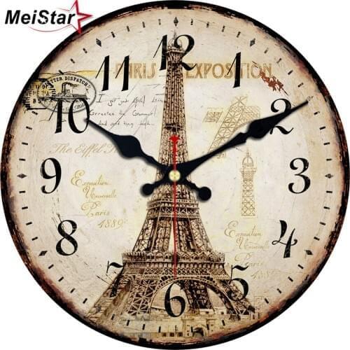 MEISTAR 5 Patterns Vintage Decorative Round Tower Wall Clock Silent Durable Wall Watches Home Decor Large Elegant Wall Clocks