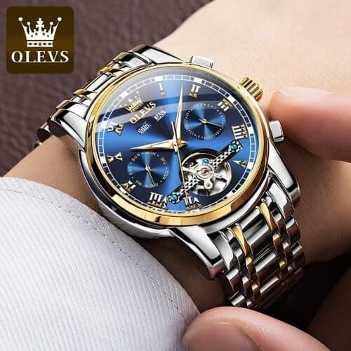 OLEVS Mens Watch Top Brand Mens Mechanical Watch Automatic Tourbillon Hollow Watch Mens Calendar Relogio Masculino dropship