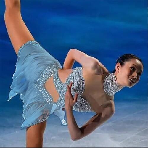 Custom Ice Skating Costume Womens Girls' Blue Quality Crystals Figure Skating Dress Competition Skate Leotards Christmas Gifts