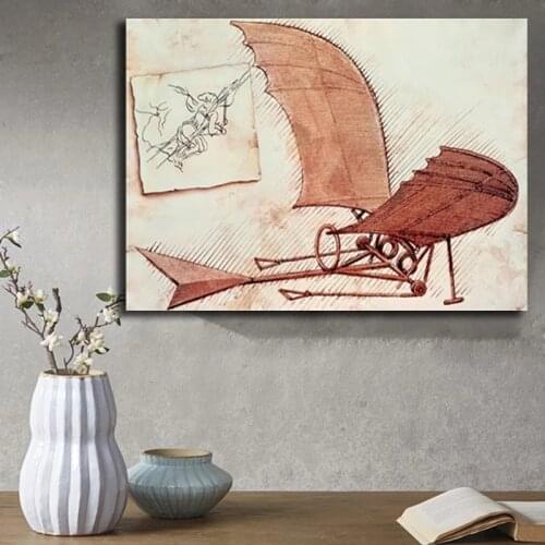 Leonardo Da Vinci Flying Machine Poster Painting Wall Art Poster and Prints Painting Cuadros Pictures Home Decor for Living Room