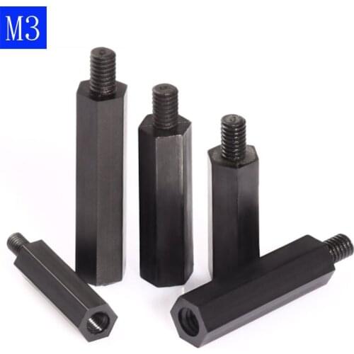 M3 + 6mm Black Male-Female Nylon Spacer M3 Hex Column Standoff Support Screws Nut Spacing screws Circuit board