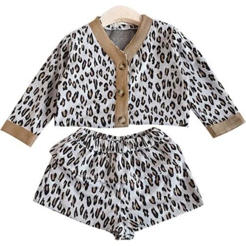 Fashion 2019 Fall Korean Little Girls Clothing Sets Long Sleeve Leopard Cardigan Coat+Shorts 2pc Suit Set 2-7Yrs Kids Clothes