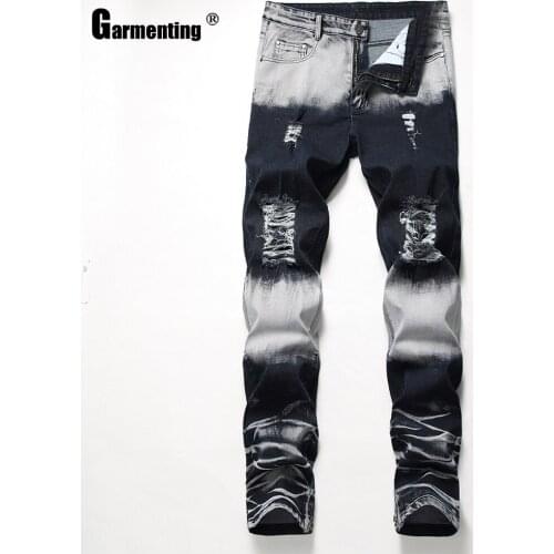 Garmenting Men Jeans Demin Pants Trendy 2021 Spring Autumn New Patchwork Male Sexy Jean Trousers Ripped Slim Bottom Skinny Pant