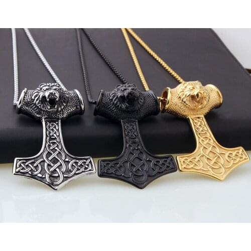 New Punk Stainless Steel Thor Hammer With Tiger Head Trendy Mens Boys Jewelry Pendant Necklace With Free Box Link Chain 24inch