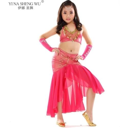 New Children Belly Dance Costume Bra Fish Tail Skirt Professional Oriental Dance Performance 2 pcs Set Belly Dance Clothes Wear