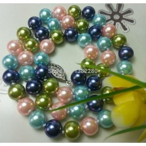 ! new Fashion Style diy 8mm Color Ocean Sea Shell Pearl Necklace 18" JT6459