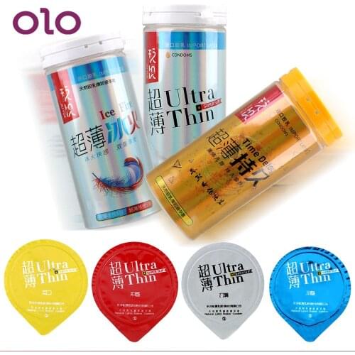 OLO 10Pcs/set with Full Oil Natural Latex Condom Penis Sleeve Ultra thin Condoms Erotic Sex Toys for Men Adult Products