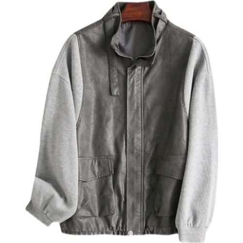 Casual Pu Leather Stitching Jacket 2020 Spring Autumn Coats new Korean Loose Womens Jackets Female Outerwear B65