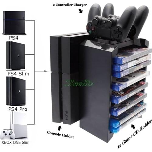 PS4/SLIM/PRO Console Hold Stand Wireless Controller Charger PS 4 Game CD Discs Carry Tower for Playstation 4 Xbox one s Games