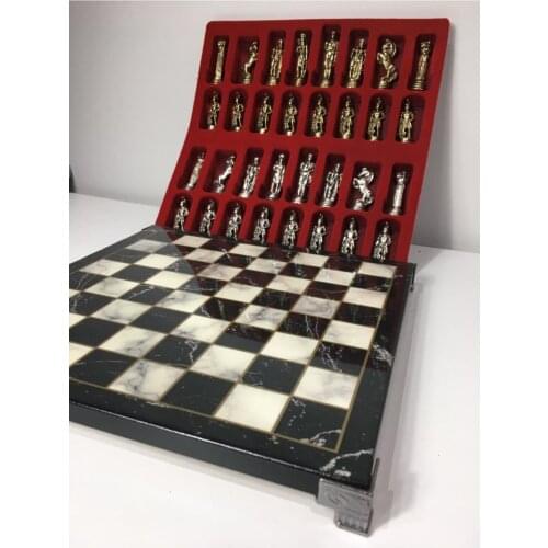 Roman Figured Or Pars Cast Stone Pedestal Flanged Chess Set 3'nolu