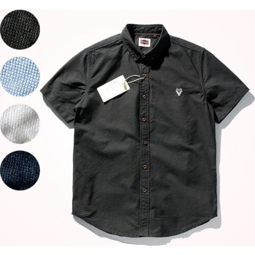 2021 Summer New Oxford Embroidery Shirt Mens Fashion Business Casual Versatile Short Sleeve Lapel Washed Slim Bottoming Tops