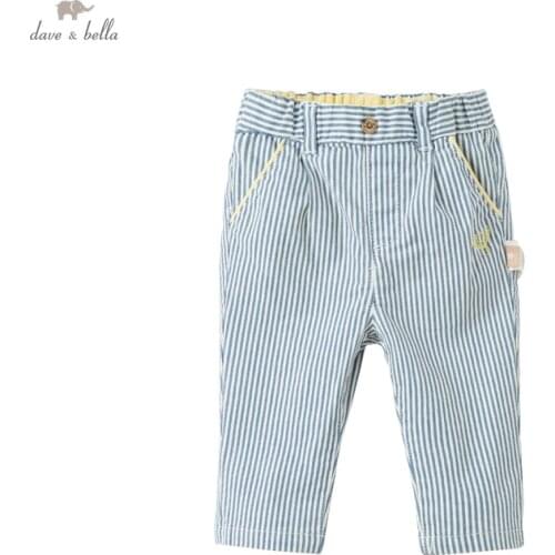DB16730 dave bella spring baby boys fashion striped pockets pants children full length kids pants infant toddler trousers