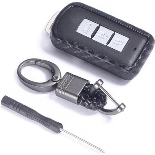 Carbon Fiber Silicone Car Key Case For Mitsubishi Outlander Lancer 10 Pajero Sport ASX RVR L200 3 Buttons Smart Remote Fob Cover