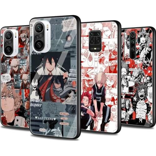Glass Phone Case for Xiaomi Redmi Note 9S 7 9 8 10 Pro Max 8T 9c 9A 9T Glass Cover for Redmi K40 K30 K20 My Hero Academia