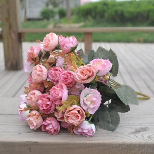 Wedding Decoration Artificial Flowers 2pcs 42 Head Rose Pink Silk Peony Flowers Wedding Party Bouquet Cheap Fake Flowers
