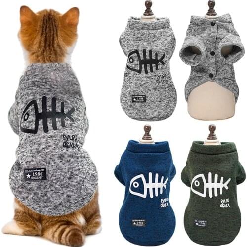 Autumn Winter Warm Clothes For Small Cats Dogs Printed Cat Costumes Kitty Kitten Coat Jacket Sweatshirt Pet Cat Clothing Outfits