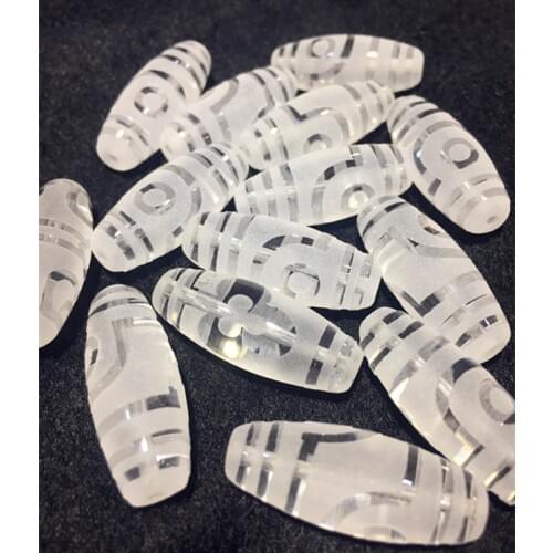 Different Patterns 30mm*12mm Pure Natural White Crystal Stone Tibetan Dzi Beads DYI Jewelry