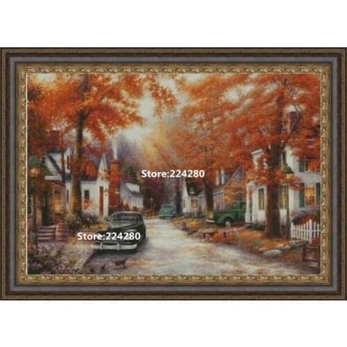 Red woods Maple Leaf Scenery Needlework,Cross stitch Handmade 14CT white Canvas DIY,Cross-stitch kits,Embroidery Art Home