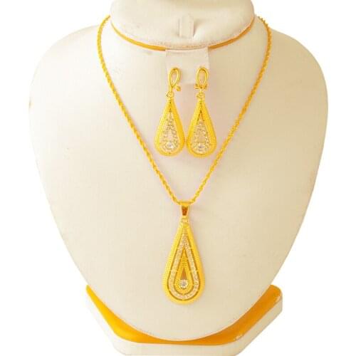 Caluven Dubai Jewelry sets for women,necklace with rhinestones african fashion Jewelry,Ethiopian,Habasha ,Nigerian Wedding Gift