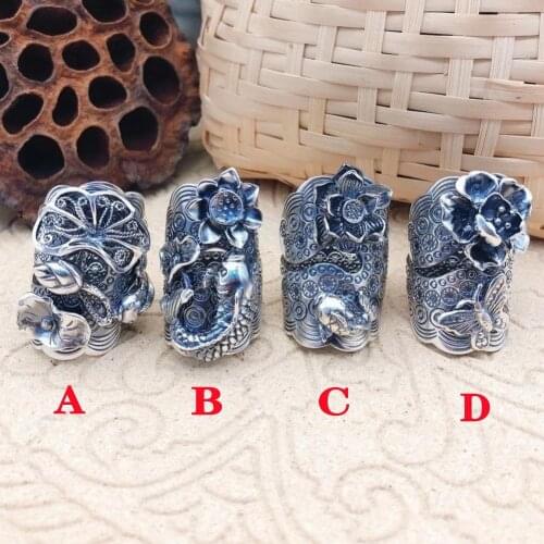 BOCAI New Real s925 sterling silver dragonfly flower handmade ring for Woman retro personality Woman ring adjustable