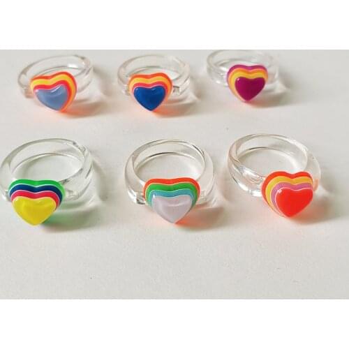 Lost Lady New Colorful Resin Heart Rings Cute Finger Rings for Girls Women Jewelry Children Gifts Accessories Wholesale