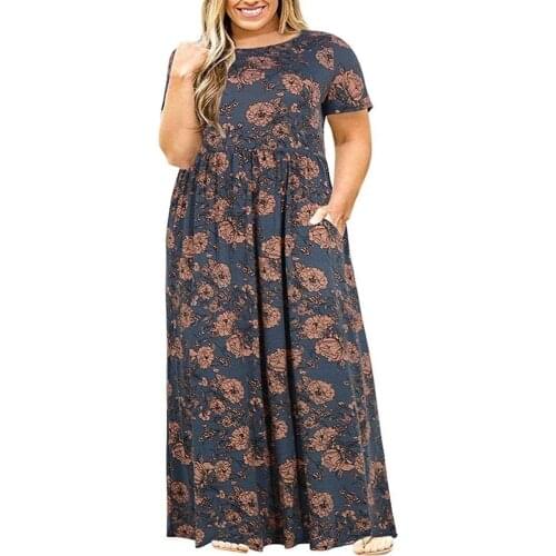 Big Size Dress Women 2021 New Summer Large Size Short Sleeve Print Long Dress Plus Size Fat MM Women Clothing Maxi Dress Fashion