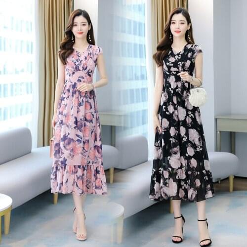 Women Maxi Floral Chiffon Dress Summer 2021 Boho Retro Elegant Ruched Casual Party Vacation Fairy Runway Long Vestidos Korean