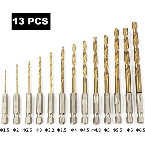 13pcs/set Drill Bit High Speed Steel Titanium Plated Drill 1.5-6.5mm Bit For Electric Screwdriver Sharp Durable Metal Drill Bits