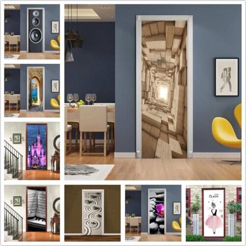 2PCS/SET High Quality Cubic Wallpaper for Door Self-adhesive Waterproof Poster Home Design Different Style Stickers deurposter