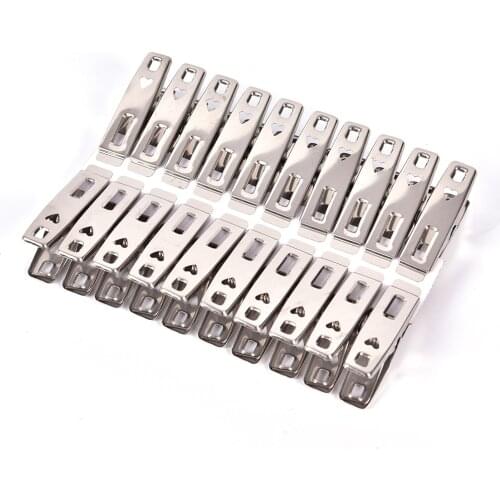 20PCS Clothes Pegs Stainless Steel Metal Clips For Coat Pants Laundry Drying Hanger Rack Washing Towel Holder Hanger Silver