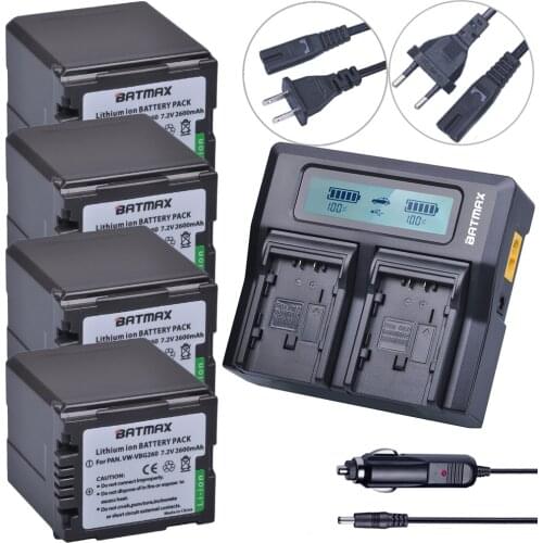 4Pcs VW-VBG260 VW VBG260 VW-VBG130 VW VBG130 Rechargeable Battery + Fast LCD Dual Charger for Panasonic HS250 SDR-SD7 HDC-MDH1