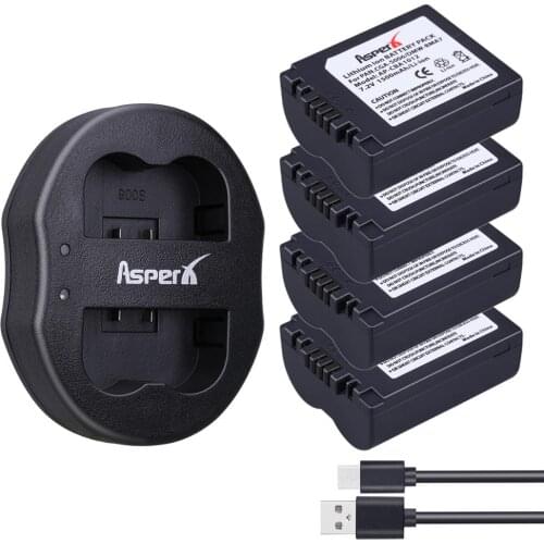 AsperX 4Pcs CGA-S006 CGA S006E S006A S006 DMW-BMA7 Battery + Dual USB Charger for Panasonic DMC FZ7 FZ8 FZ18 FZ28 FZ30 FZ35 FZ50
