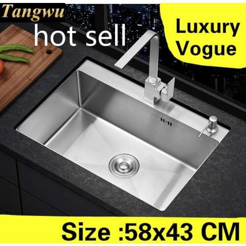 Free shipping Apartment wash vegetables kitchen manual sink single trough luxury 304 stainless steel hot sell 580x430 MM