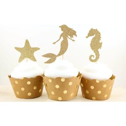 Glitter Mermaid Seahorse Starfish Under the Sea Cupcake Toppers birthday beach Wedding Bridal Shower Engagement Party food picks